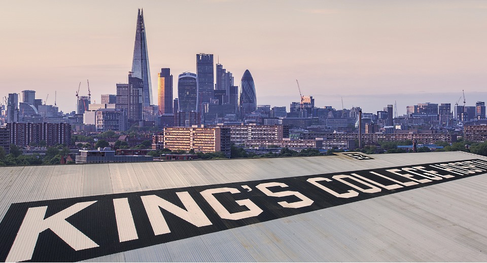 King's Helipad and London skyline at dusk